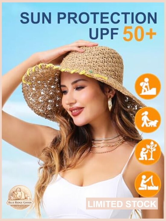 Handmade Woven Straw Bucket Hat Wide Brim with Patch UV Protection main image 6